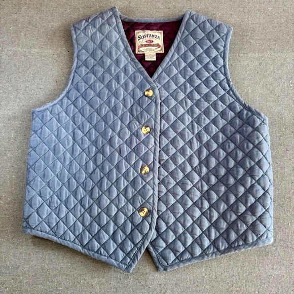 Sostanza Jackets & Blazers - Sostanza Quilted Vintage Vest Womens Medium Blue Silk Excellent Diamond Pattern